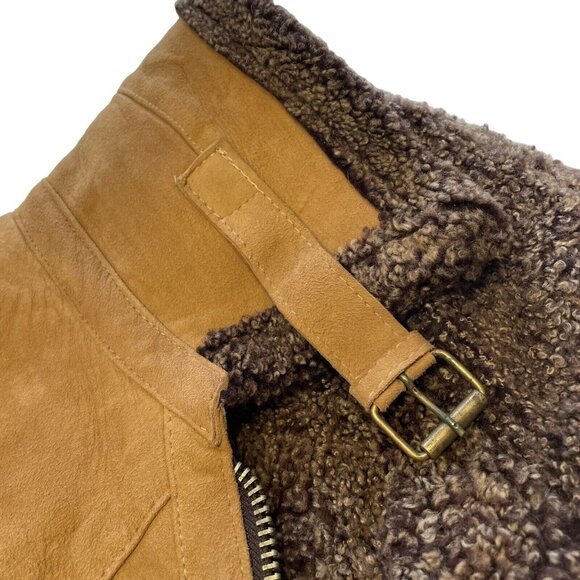 Mens Heavy Sherpa Suede Jacket Handmade Lined Winter Coat Brown Size M U - Picture 3 of 7